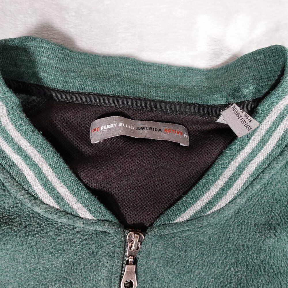 Vintage Perry Ellis America Active Fleece Full Zip Bomber Jacket Mens 2XL Green - Picture 5 of 11